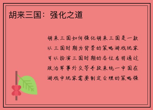 胡来三国：强化之道